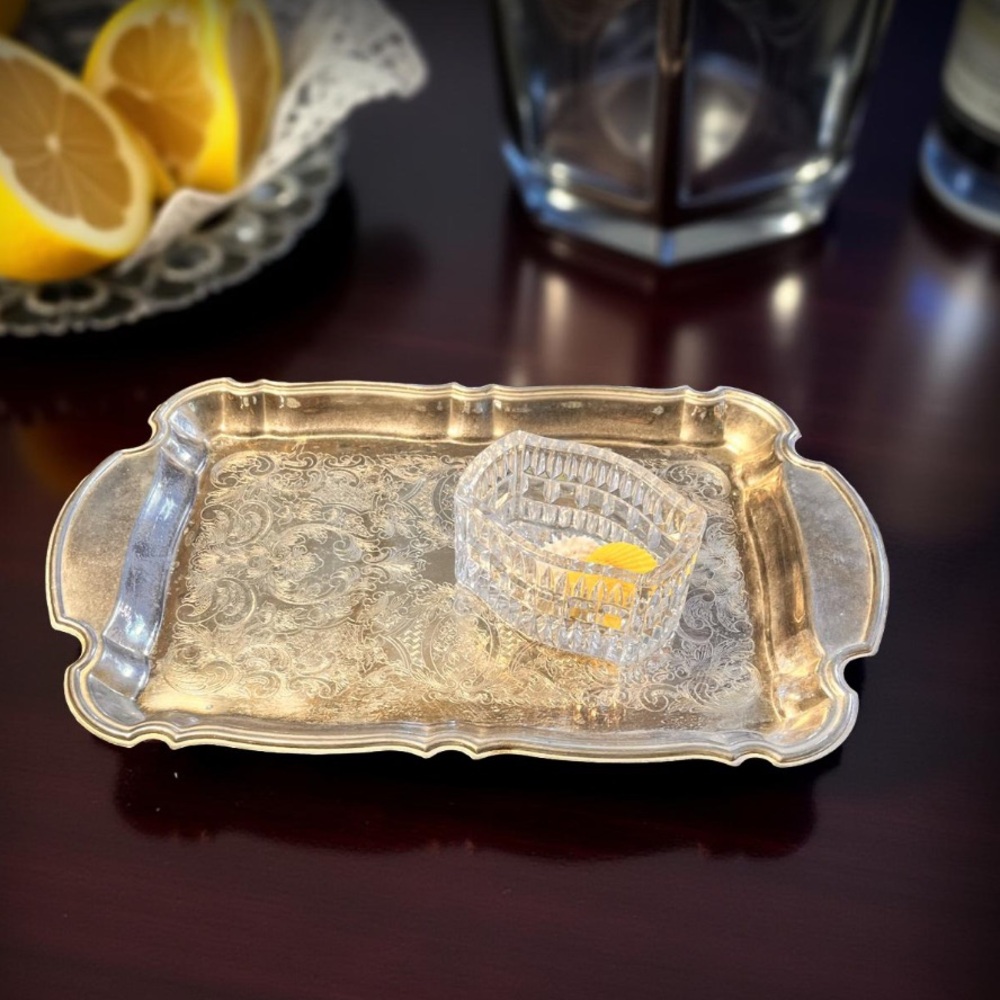 Silver Ornate Silver Plating Serving Tray Made by Oneida Vintage
